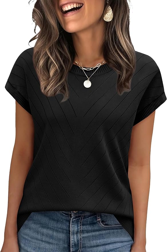 WIHOLL Short Sleeve Sweater for Women Summer Tops 2026 Business Casual Outfits Beach Vacation Clothes