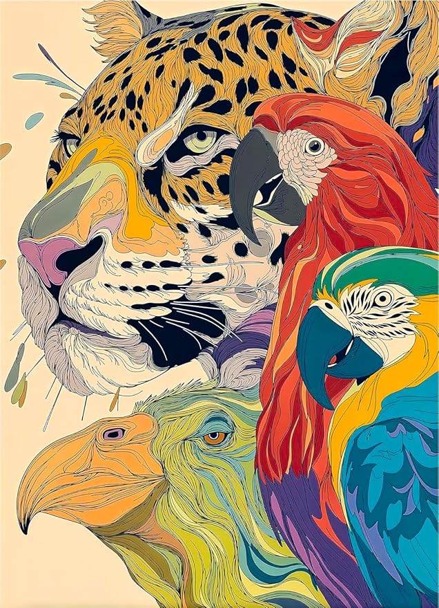 Graphinee Jigsaw Puzzles for Adults 1000 Pieces, Leopard & Parrot Puzzle, Colorful as Home Wall Decor for Family Challenging Games