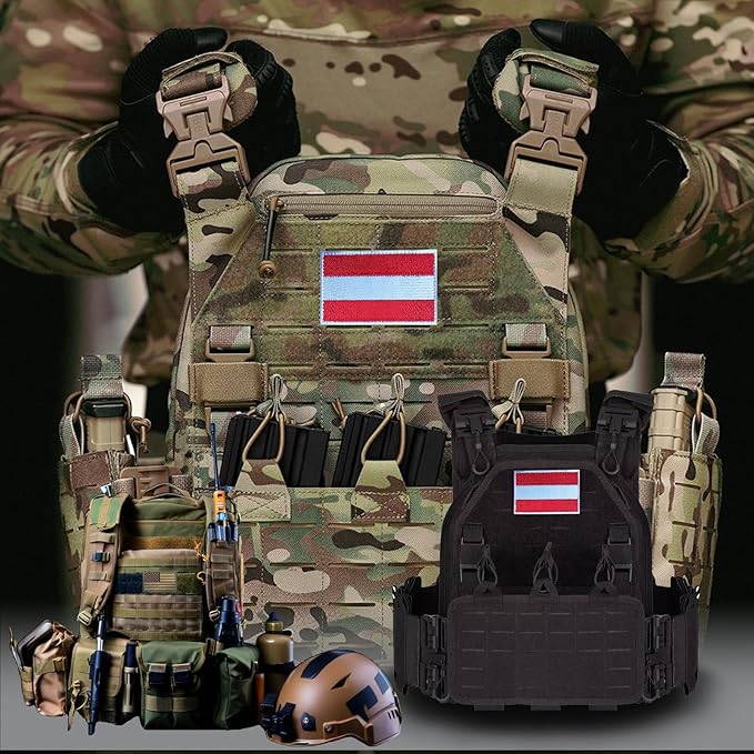 EmWoot 2PCS Austria Flag Patch Embroidered Morale Patch Military Tactical Patches Hook and Loop