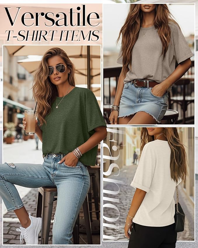 Riyiper 3 Pack Women's Oversized T-Shirt Half Sleeve Summer Tees Casual Loose Fit Crew Neck Basic Tops