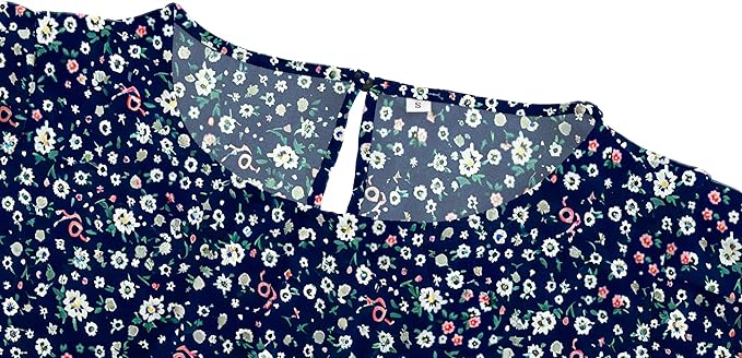 TASAMO Women's Casual Round Neck Basic Pleated Top Cap Sleeve Curved Keyhole Back Chiffon Blouse