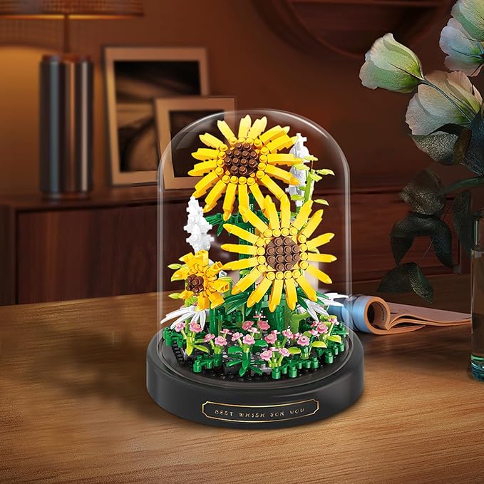 QLT QIAOLETONG Flower Bouquet Building Set, 545 PCS Sunflower Mini Building Blocks Kit for Adults Kids, Flowers Botanical Collection for Home Decor, for Her Mom Women