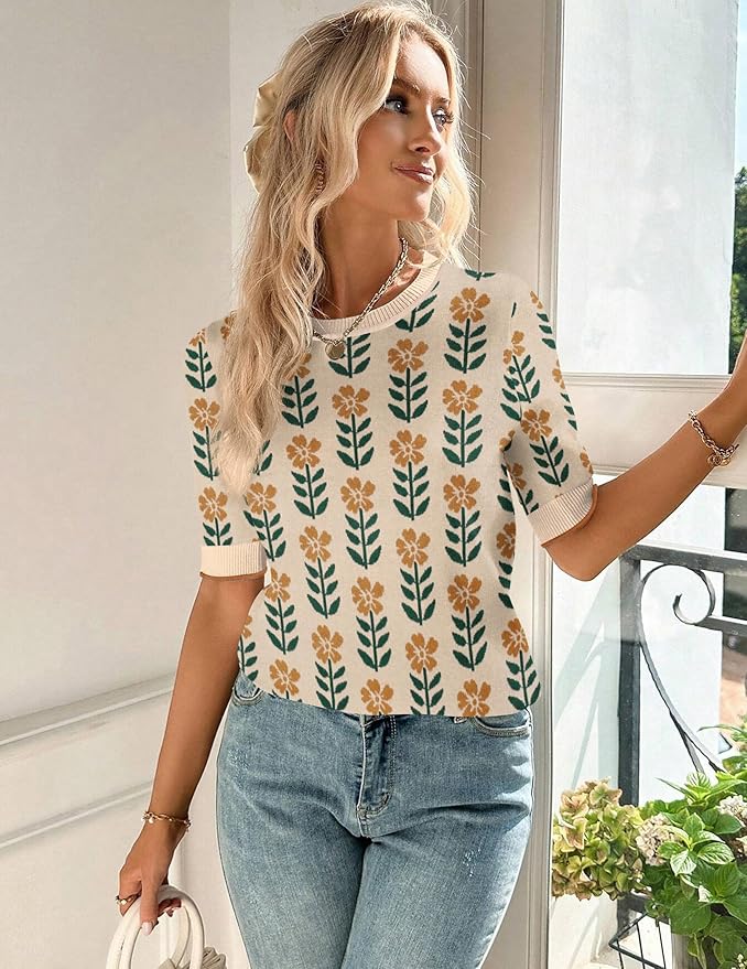 Zeagoo Womens Summer Short Sleeve Tops Crew Neck Lightweight Pullover Sweaters Loose Dressy Casual Blouse Basic Clothes