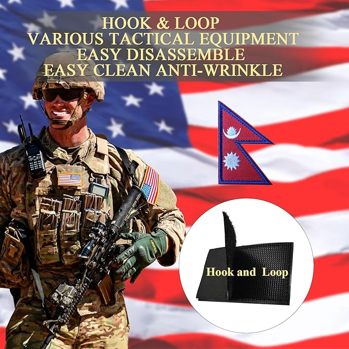 EmWoot 2PCS Nepal Flag Patch Embroidered Morale Patch Military Tactical Patches Hook and Loop