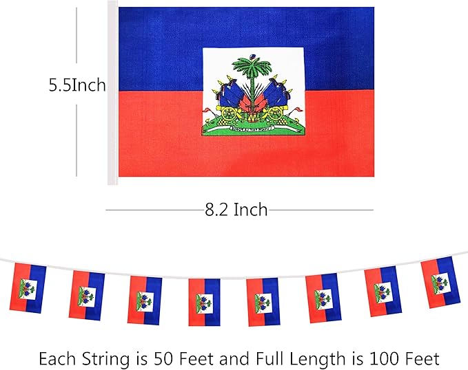 Yamiuo 100 Feet Haiti String Flag, 76 Pcs Haitian Banner Flag, Small Mini World Banner Flags for Sports Events, Bars Decorations, School Festivals, Party Decorations, Celebrations (Haiti)