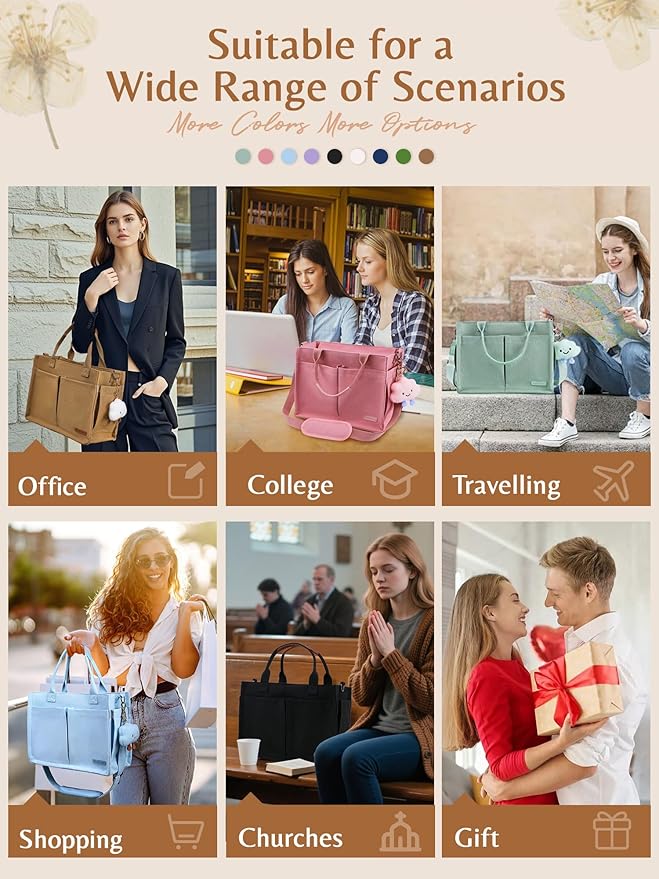 BESBESME Canvas Tote Bag for Women with Zipper & Compartments– Large Work & College Laptop Tote Crossbody Shoulder Bag