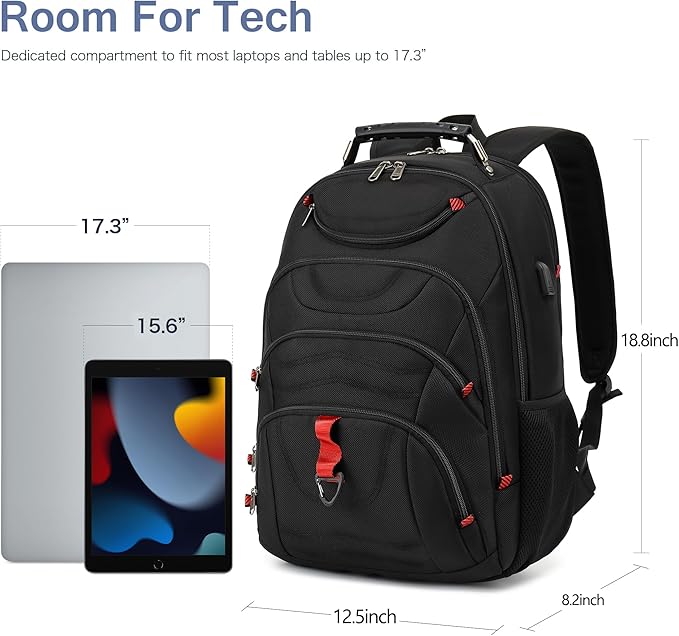 Boavan Laptop Backpack for men, 17.3 inch Laptop Bag with USB Port, Waterproof Travel Work Backpack Purse, Anti-Theft Teacher Nurse Doctor Casual Bookbags Office Business backpack ，Black