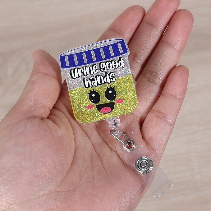 Urine Good Hands Funny Badge Reel, Cute Urology Retractable ID Card Badge Holder, Name Tag Work Badge Clip for Lab RN LPN CNA MA ER Nursing Student Pediatric Nephrology IPC Doctor, Nurse Gifts