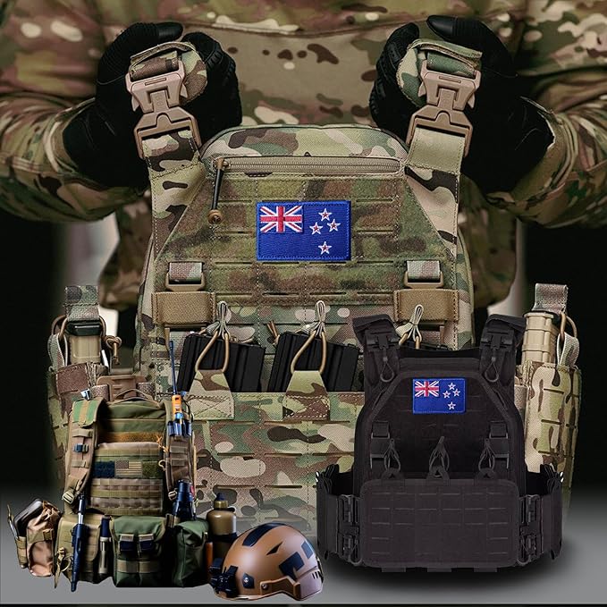 EmWoot 2PCS New Zealand Flag Patch Embroidered Morale Patch Military Tactical Patches Hook and Loop(Blue Border)