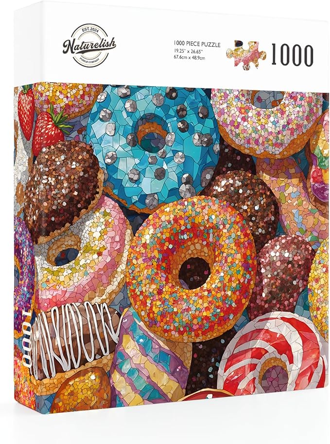 Naturelish Donut Puzzles for Adults 1000 Pieces, 6 Colors on Back Jigsaw Puzzles, Pieces Fit Together Perfectly, Puzzle Size 26.6x19.2 in