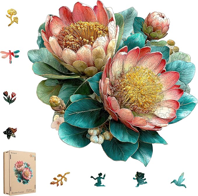 MEATRN King Protea Wooden Puzzles for Adults 200 Pcs, 11.4x11.1 in, Fun Educational Wood Puzzle, Handmade Decorative Gift, Relaxing Wood Puzzle Game for Family & Friends