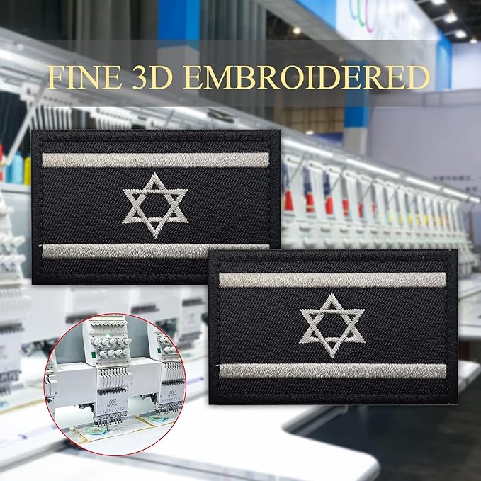EmWoot 2PCS Israel Flag Patch Embroidered Morale Patch Military Tactical Patches Hook and Loop(Black White)