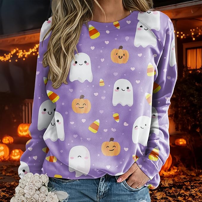 domirica Halloween Sweatshirt For Women Long Sleeve Crew Neck Sweatshirts Fall Halloween Costumes For Holiday Party 2025