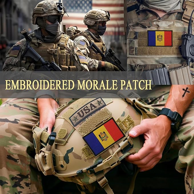 EmWoot 2PCS Moldova Flag Patch Embroidered Morale Patch Military Tactical Patches Hook and Loop