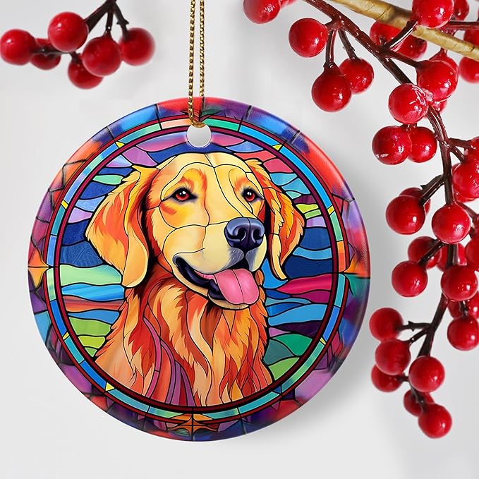 Jocidea Golden Retriever Ornament Christmas, 2.8" Ceramic Christmas Decoration, Dog Christmas Tree Ornament, Holiday Ornament Gift, Golden Retriever Themed Gifts, Christmas Keepsake Ideas