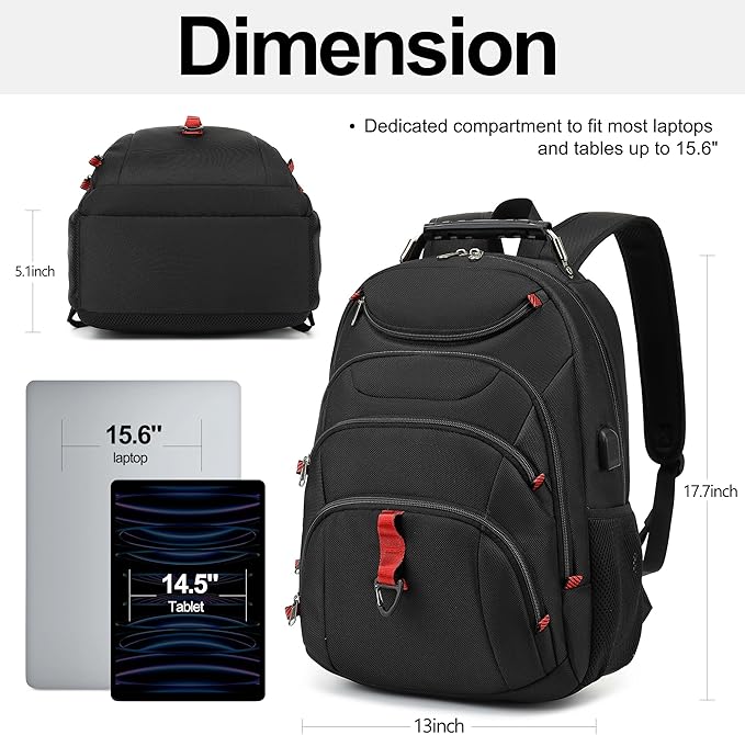 Boavan Laptop Backpack for men, 15.6 inch Laptop Bag with USB Port, Waterproof Travel Work Backpack Purse, Anti-Theft Teacher Nurse Doctor Casual Bookbags Office Business backpack，Black