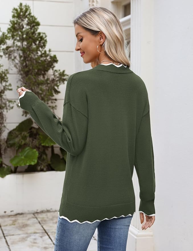 Zeagoo Women's 2026 Fall V Neck Sweater Casual Long Sleeve Lightweight Ribbed Knit Pullover Sweaters Dressy Casual Tops