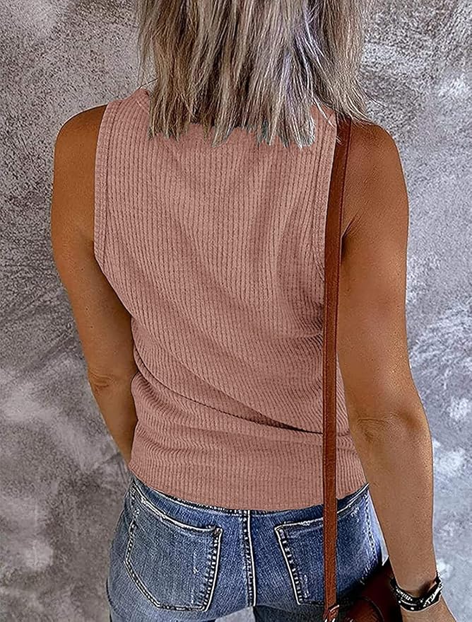 MEROKEETY Women's 2026 Summer Sleeveless Tank Tops V Neck Ribbed Dressy Casual Henley Shirts Button Loose Cami Tees