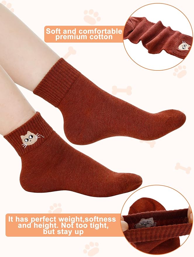 Eurzom 10 Pairs Socks Womens Crew Elastic Ankle Length Cotton Socks Aesthetic Cute Lightweight Low Cut Gifts for Women