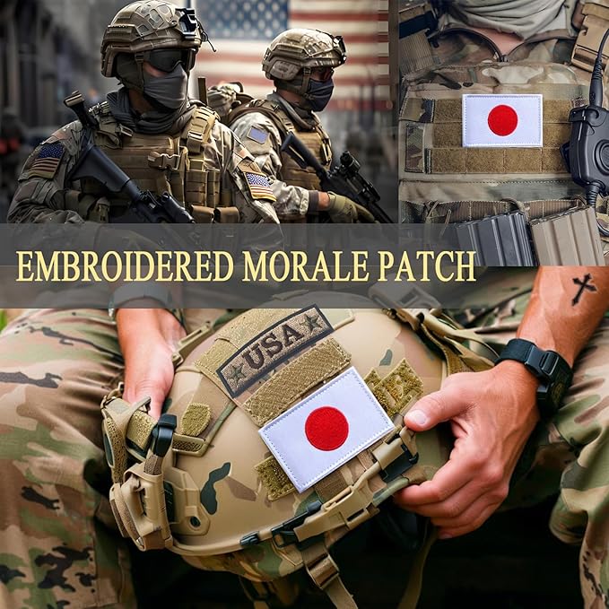 EmWoot 2PCS Japan Flag Patch Embroidered Morale Patch Military Tactical Patches Hook and Loop