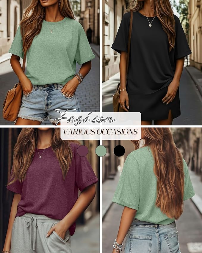 Riyiper 3 Pack Women's Oversized T-Shirt Half Sleeve Summer Tees Casual Loose Fit Crew Neck Basic Tops