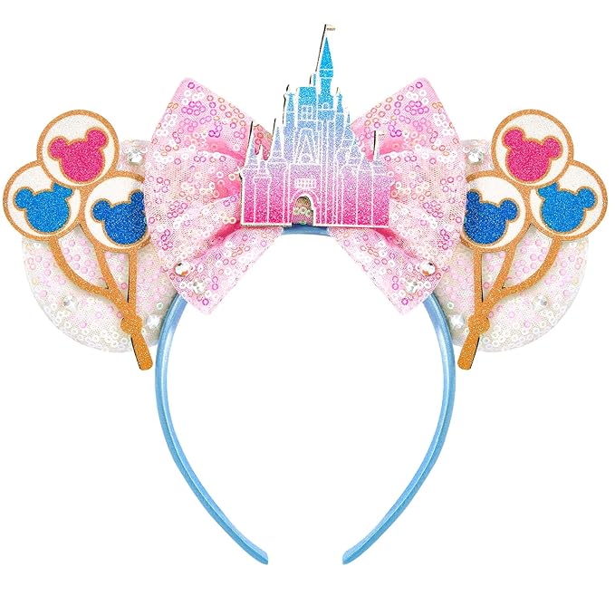 HAMUTH Mouse Ears Headband,Pink Castle Mouse Ears Hairs Accessories for Women Girls Kids,Castle Birthday Decorations for Party Trip Parks Cosplay Accessories