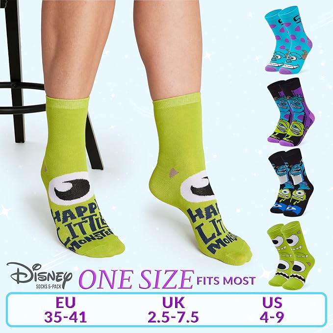 Disney Socks for Women and Teens, Pack of 5 or 6, US Size 4‑9, Soft and Breathable Novelty Socks Cozy Gifts for Women