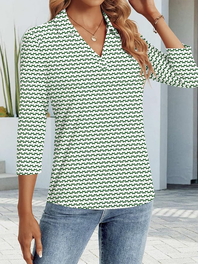 3/4 Length Sleeve Womens Tops Dressy Casual V Neck Polo Shirts Business Work Blouses 2025 Trendy Tunic Top