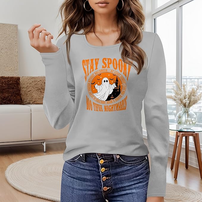 domirica Halloween Sweatshirts For Women Cute Pullover Fall Long Sleeve Pullover U-Neck Halloween Crazy Party Club Clothes