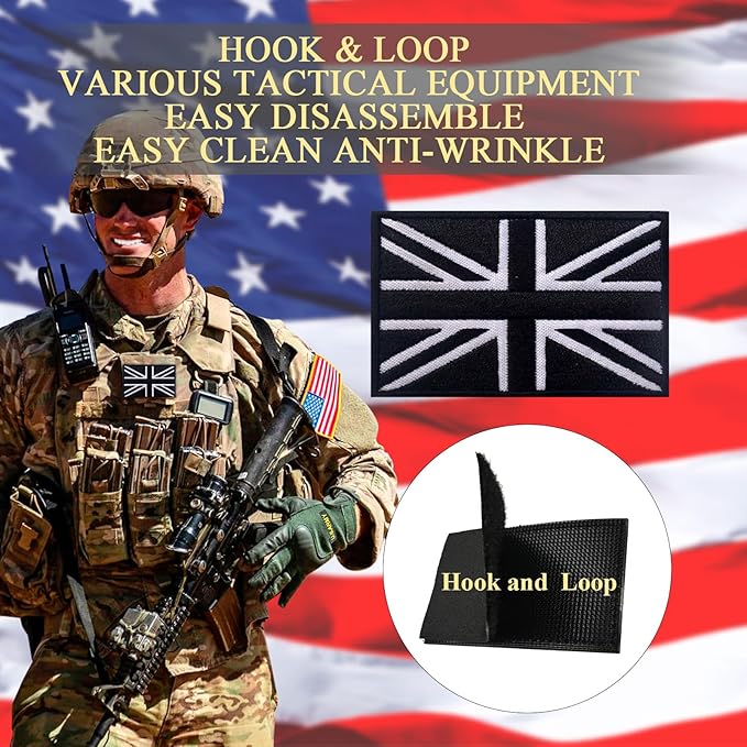 EmWoot 2PCS UK United Kingdom Flag Patch Embroidered Morale Patch Military Tactical Patches Hook and Loop(Black White)