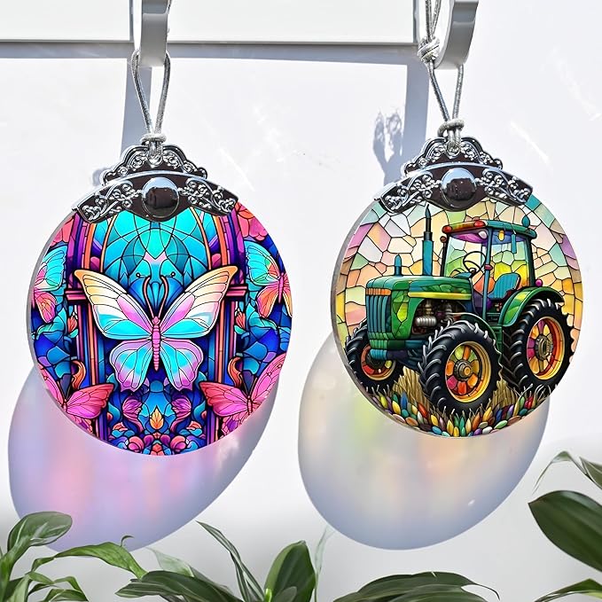 Jocidea Christmas Ornament, Tractor Christmas Decor, Tractor Ornaments for Christmas Tree, Stained Glass Ornament, Tractor Gifts, Holiday Decorations and Xmas Gifts Ideas