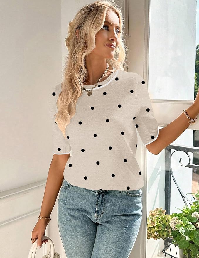 Zeagoo Women Short Sleeve Sweater Summer Crew Neck Dressy Casual Soft Knit Pullover Tops Trendy