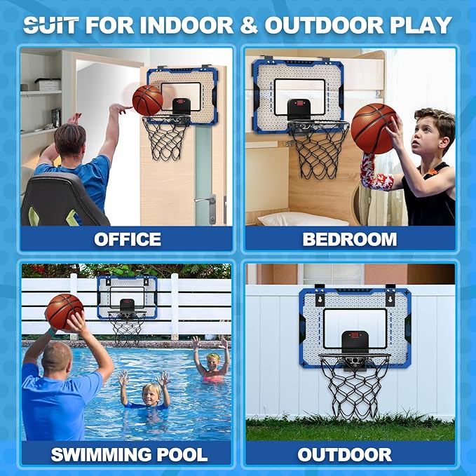 OCHIDO Indoor Basketball Hoop for Kids Age 5-10, with Electronic Scoreboard & 3 Balls - Over The Door Mini Hoop for Boys' Birthday