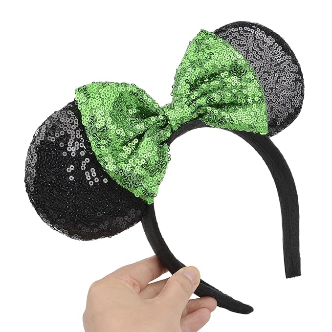 HoveBeaty Mouse Ears Bow Headbands Sequin Hairband Butterfly Glitter Hair Accessories for Girls Women (Green & Black)