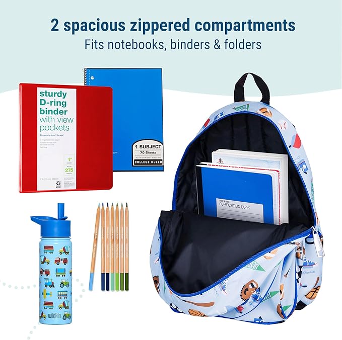 Wildkin 15-inch Kids Backpack – Durable, Padded, Adjustable for School & Travel - Game On
