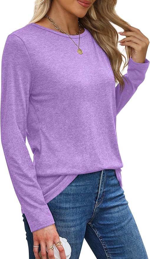 XIEERDUO Long Sleeve Shirts for Women Casual Crew Neck Basic Fall Tops Loose Fit Comfy