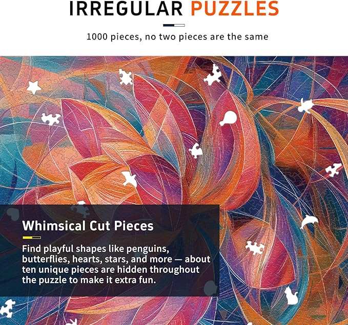 Naturelish 1000 Piece Jigsaw Puzzle for Adults, Abstract Lotus Flower Artwork with Matte Finish, Color-Coded Back for Easy Sorting, Vibrant Art Puzzle for Adults, 19.25 x 26.65 in