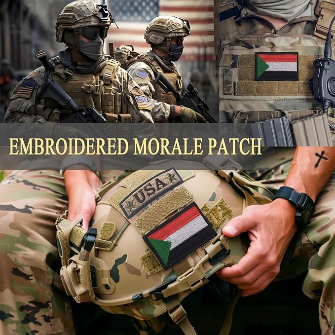 EmWoot 2PCS Sudan Flag Patch Embroidered Morale Patch Military Tactical Patches Hook and Loop