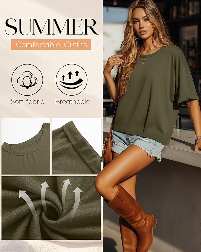 Riyiper 3 Pack Women's Oversized T-Shirt Half Sleeve Summer Tees Casual Loose Fit Crew Neck Basic Tops