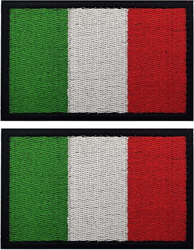 EmWoot 2PCS Italy Flag Patch Embroidered Morale Patch Military Tactical Patches Hook and Loop(Black Border)
