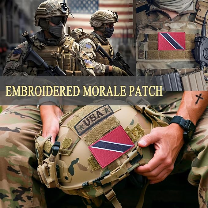 EmWoot 2PCS Trinidad and Tobago Flag Patch Embroidered Morale Patch Military Tactical Patches Hook and Loop(Red)