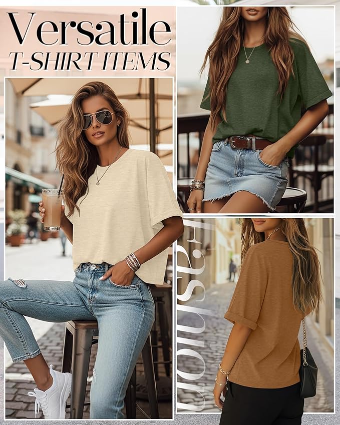 Riyiper 3 Pack Women's Oversized T-Shirt Half Sleeve Summer Tees Casual Loose Fit Crew Neck Basic Tops