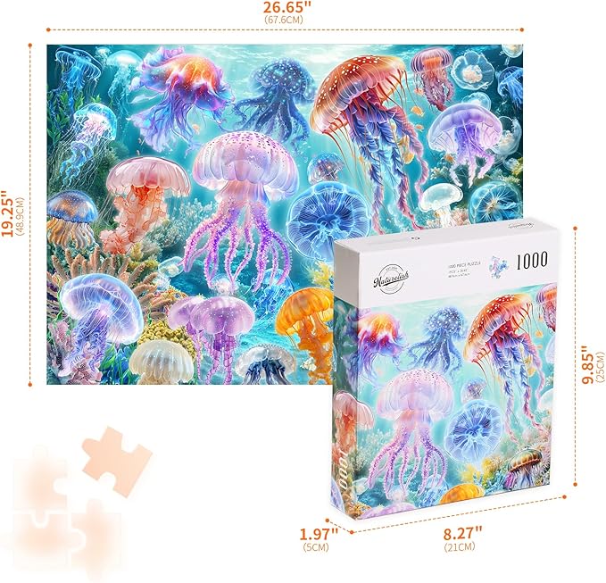 Naturelish Jigsaw Puzzles for Adults 1000 Pieces, Beautiful Detailed Difficult Challenging Puzzle for Relaxing Evening Home Decor, 20x27 Inches, Jellyfish