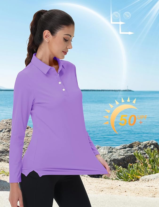 MAGCOMSEN Women's Polo Shirts Long Sleeve Golf Shirt Quick Dry UPF 50+ Sun Protection Lightweight Tennis Shirts
