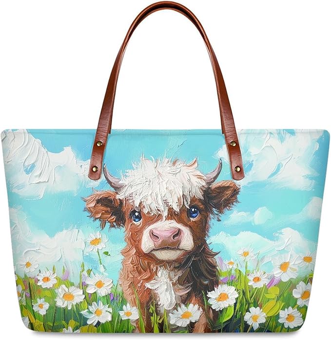 Womens Zip Up Tote Handbag Daisy Print Large Capacity Tote Purse Handbag Big Tote Bag Purse For Work Laptop