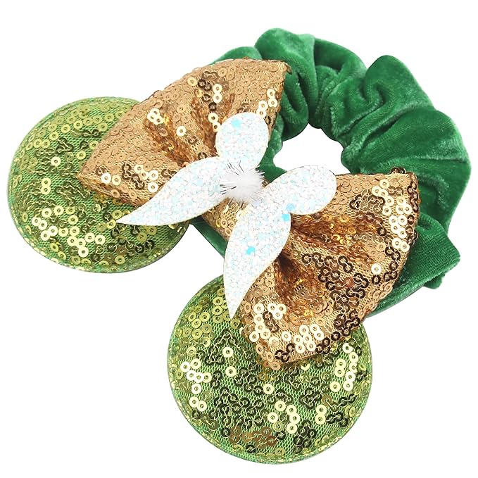 zhezesmila Mouse Ears Headband with Tinkerbell Scrunchies Sequin Ears Headband Party Costume Hair Accessories Headwear Decoration for Women