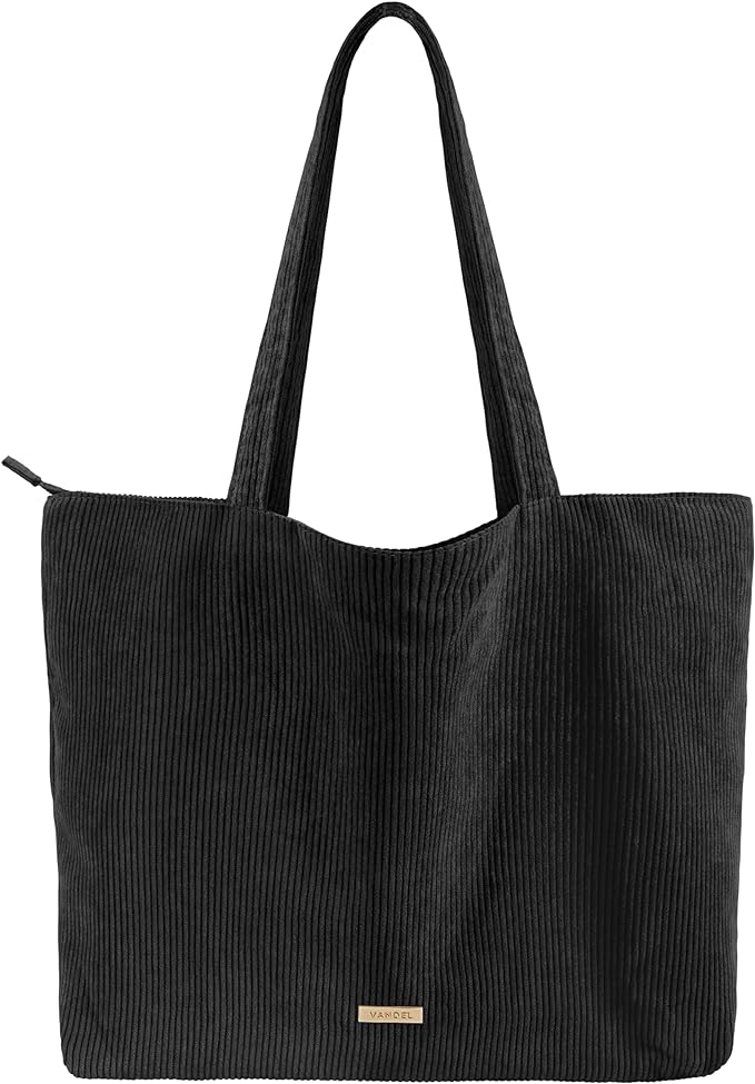 VANDEL Corduroy Tote Bag for Women and Men with Zipper and Inner Pockets. Cute School Tote Bag with Zipper, Aesthetic