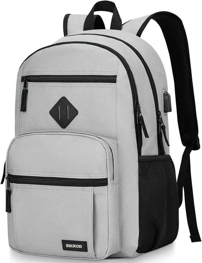BIKROD Backpack for Men and Women, Lightweight Casual School Backpack for Teens Boys and Girls, Daily-use Travel Laptop Backpack with USB Charging Port Fits 15.6 Inch Notebook, High School Bookbag