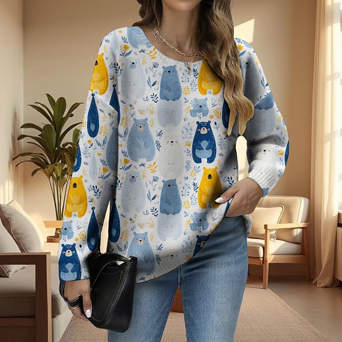 LIZALIG Women's Fall Christmas Snowman Sweater Long Sleeve Crewneck Pullover Festive Holiday Winter Outfit for Parties