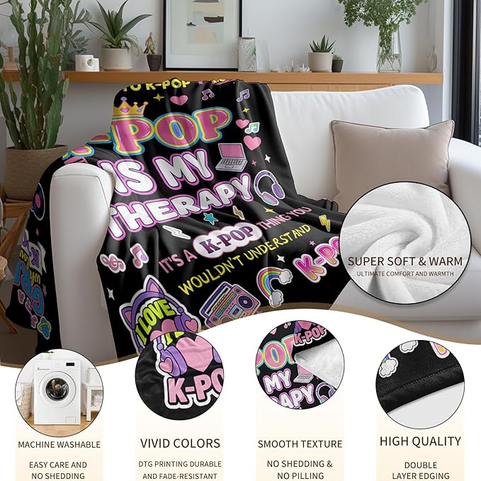 Kpop Blanket Gifts for K-Pop Fans - Super Soft Flannel Kpop Blankets for Girls Teen Fans Bedding Couch Sofa - Korean Kpop Merch Fandom Throw for Idol Lovers Dorm Decor Christmas (Style 04, 50 X 60)